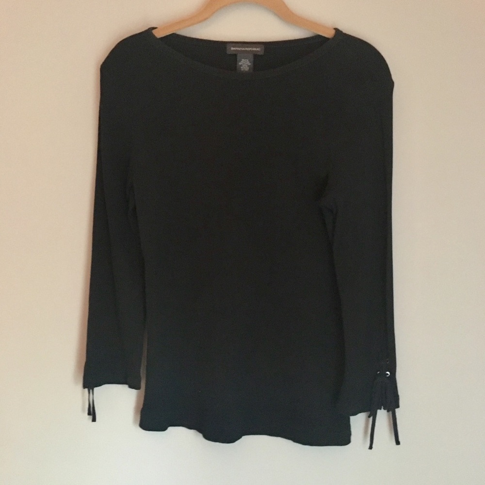 Banana Republic Black 3/4 Lace-up Sleeve Shirt s/m